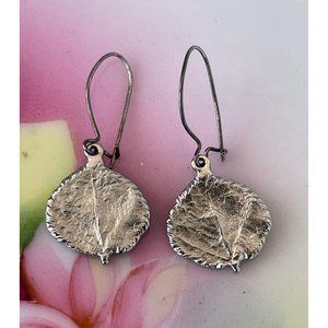 Vintage 1970s Sterling Silver Dangle Leaf Earrings Boho